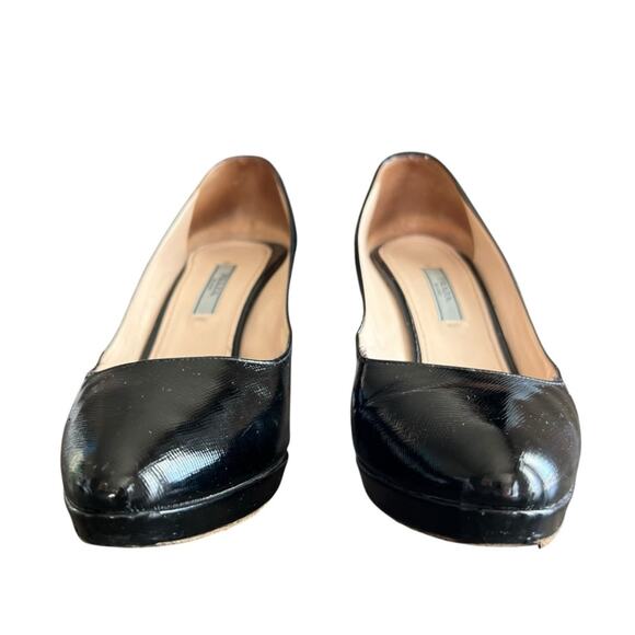 Prada Women’s Vintage Round Toe Platform Black Leather Pumps High Heels Size 38 - Picture 3 of 10